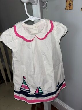 Gymboree White Dress with Pink and Navy Sailboat Trim